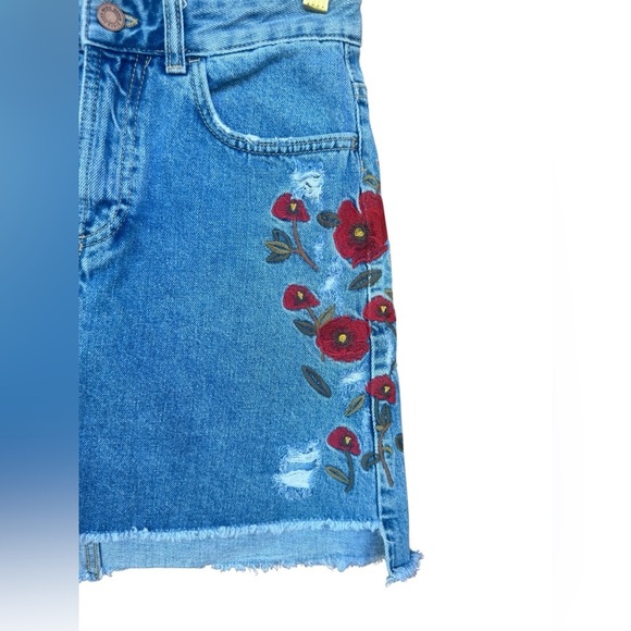 Zara Basic Denim Floral Embroidered Raw Hem Distressed Mini Skirt Size XS Fairy - Picture 4 of 6